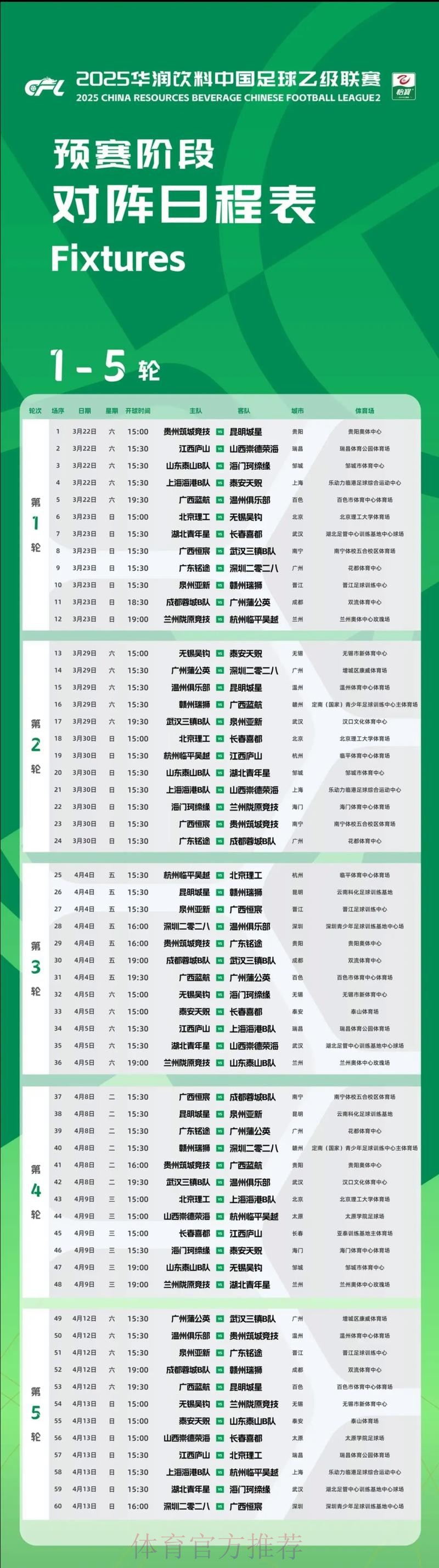 唤燃亿心 | 2020年中乙联赛第一阶段赛程公布